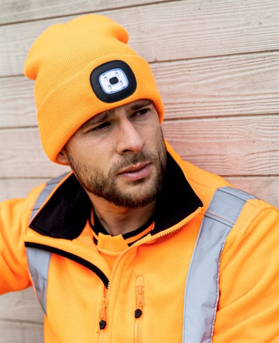 Czapka zimowa z latarką LED - pomarańczowy HiVis