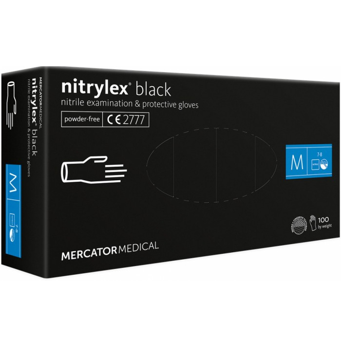 Rękawice Mercator Medical Nitrylex Black 100 szt. rękawice diagnostyczne i ochronne, nitrylowe, bezpudrowe, czarne